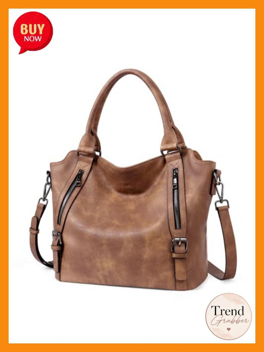 Vegan Leather Large Hobo Handbag Multi-Pocket Shoulder Crossbody Bag